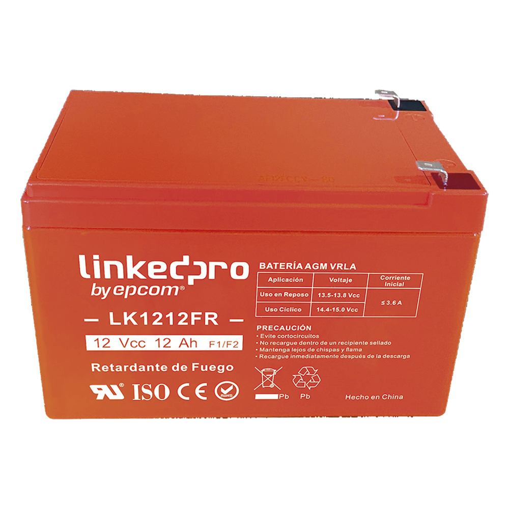 [LK1212FR] Batería de respaldo 12 V | 12 Ah | AGM | Certificada UL94-V0 Retardante a la Flama | Especial para Seguridad Electrónica | UPS | Sistemas de Emergencia | Vida útil 5 años | Terminales F1 + Adaptador F2