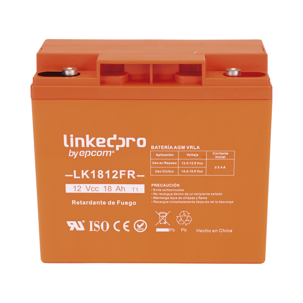 [LK1812FR] Batería de respaldo 12 V | 18 Ah | AGM | Certificada UL94-V0 Retardante a la Flama | Especial para Seguridad Electrónica | UPS | Sistemas de Emergencia | Vida útil 5 años | Terminales M5