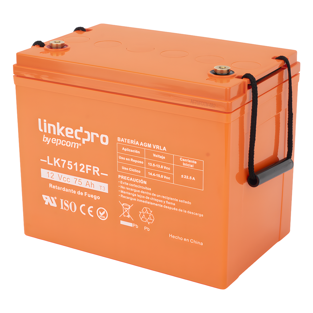 [LK7512FR] Batería de respaldo 12 V | 75 Ah | AGM | Certificada UL94-V0 Retardante a la Flama | Especial para Seguridad Electrónica | UPS | Sistemas de Emergencia | Vida útil 5 años | Terminales T3