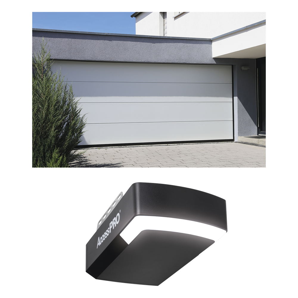 KIT COMPLETO Puerta de Garage 16x8 Pies / Lisa línea Central / Color blanco / Insulada / Incluye Motor FS1000APPRT / 1 / 2HP / Fuerte / Silencioso / Luz LED / Motor DC .