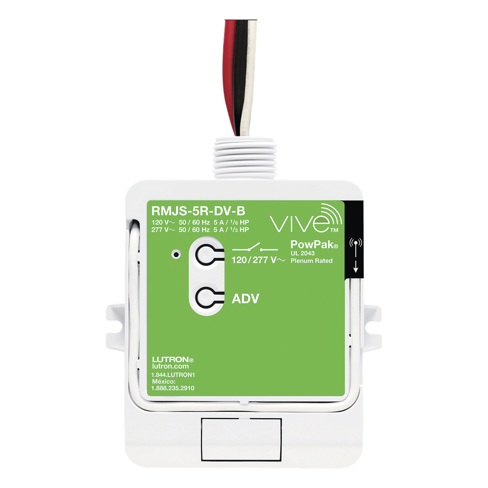 [RMJS5RDVB] Módulo de relevador inalámbrico PowPak de 5 A con Softswitch, 120 / 277 V, para cargas generales de iluminación, con controles Pico y sensores Radio Powr Savr del sistema Vive