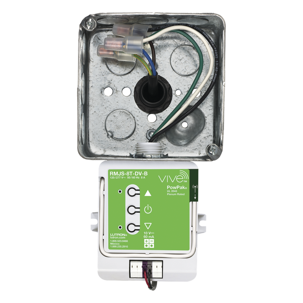 [RMJS8TDVB] Módulo de atenuación inalámbrico PowPak con control 0-10 V, 8 A, 120 / 277 V, para balastros y drivers LED, compatible con controles Pico, sensores Radio Powr Savr y hub Vive