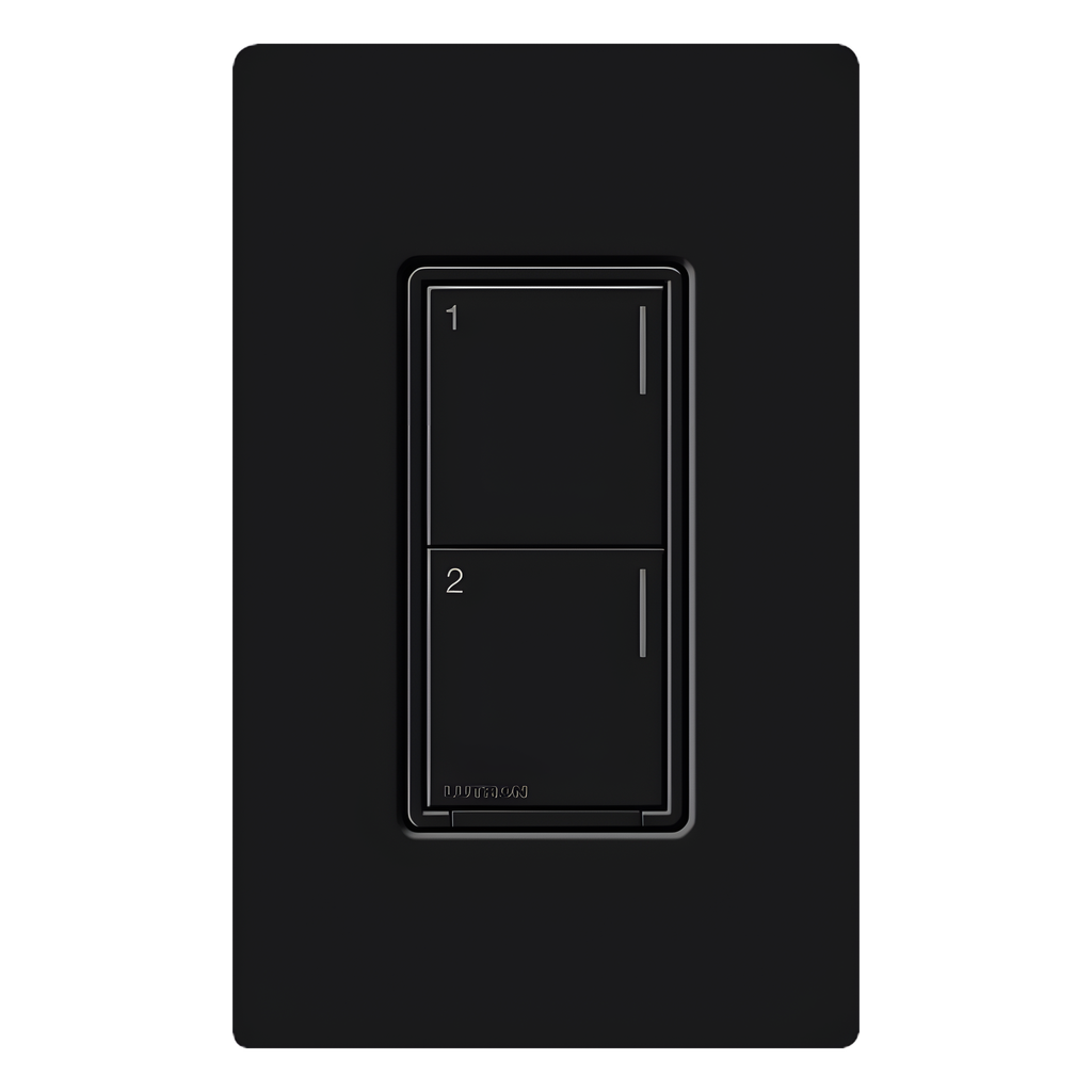 Botonera Sunnata híbrida negro, 2 botones, dimmer / interruptor con controlador de carga, requiere neutro, para RadioRA 3