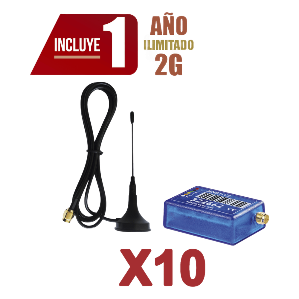 KIt de 10 Comunicadores de Alarma MINI012G con Antena 2G / Incluyen 1 Año de Cobertura / Aplicación Gratuita / Cero Configuración / Compatible Honeywell / DSC / CROW / PIMA