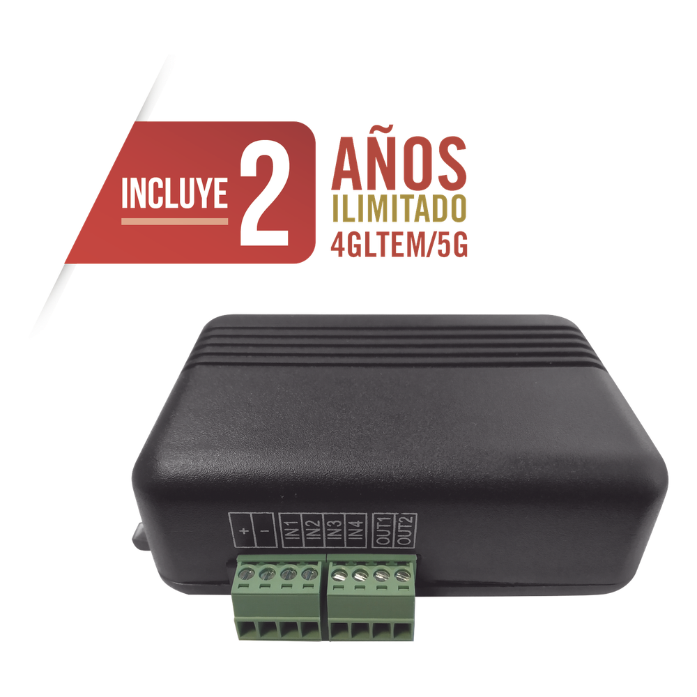 Controlador 4GLTEM / 4 ENTRADAS Y 2 SALIDAS / 2 AÑOS ILIMITADOS INCLUIDOS / Activacion Remota / Notificacion PUSH e EMAIL / APP SIN COSTO / Soporte para Reporte a Central de Alarma