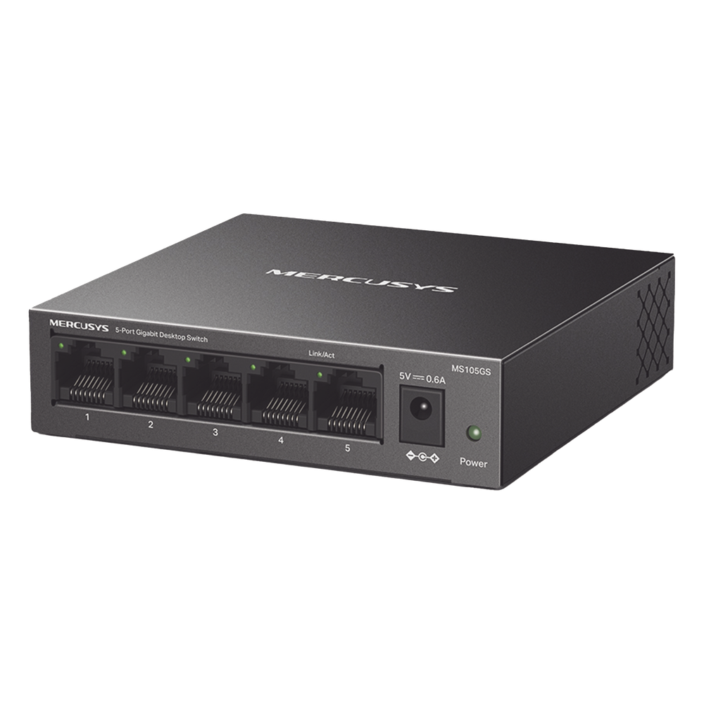 Switch NO Administrable / Para escritorio / Carcasa de metal / 5 puertos 10 / 100 / 1000 Mbps / Diseño Compacto / Plug and Play
