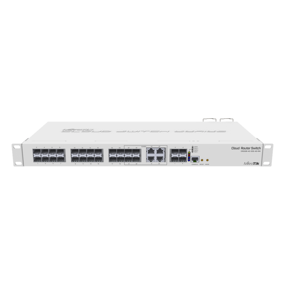 (CRS328-4C-20S-4S+RM) Cloud Router Switch Administrable L3, 4 puertos combo TP / SFP, 20 Puertos SFP, 4 Puertos SFP+