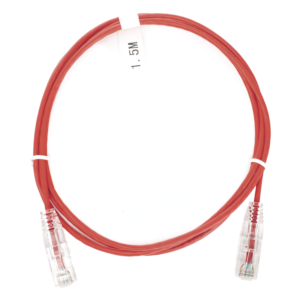Cable de Parcheo Slim UTP Cat6 - 1.5 Metros (4.92 Pies) Rojo Diámetro Reducido (28 AWG)