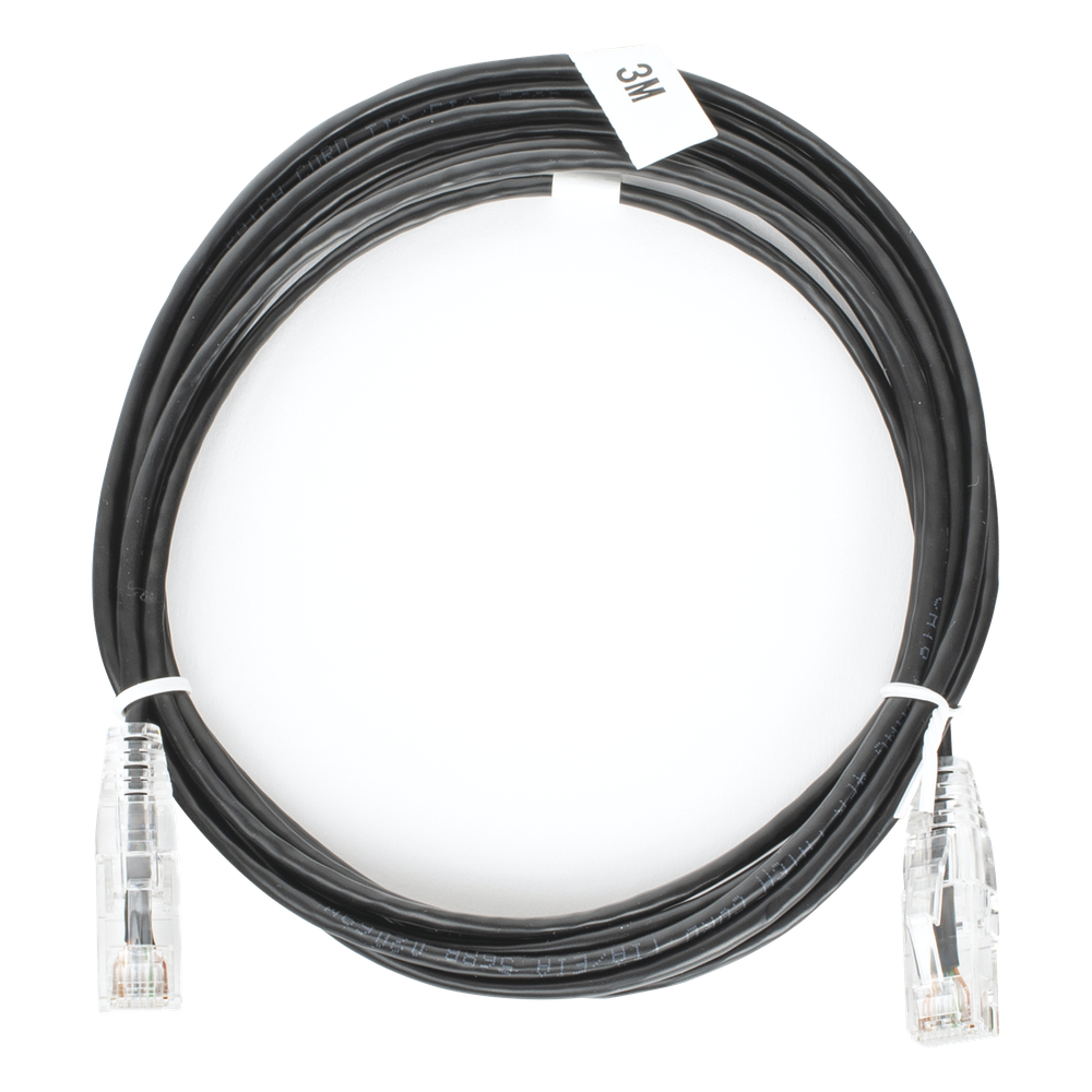 Cable de Parcheo Slim UTP Cat6 - 3 Metros (9.84 Pies) Negro Diámetro Reducido (28 AWG)