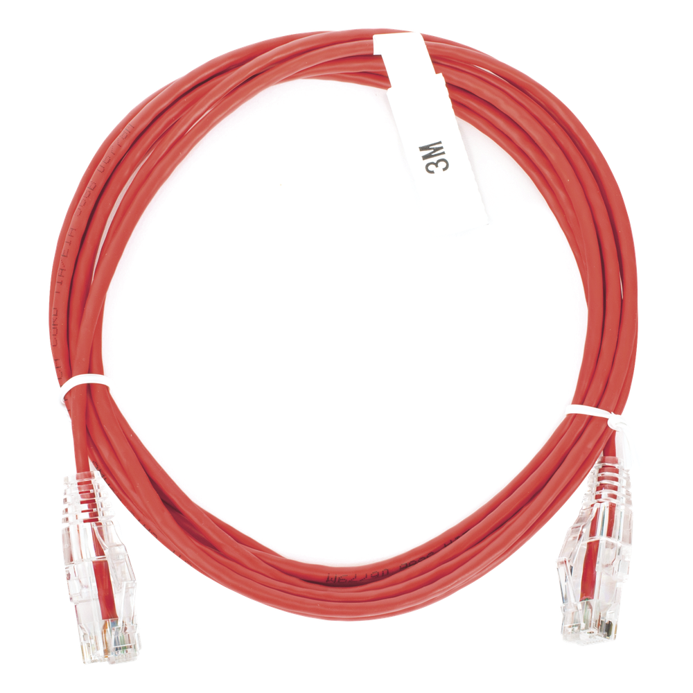Patch cord Cat6 UTP, 3 m, rojo, 28 AWG