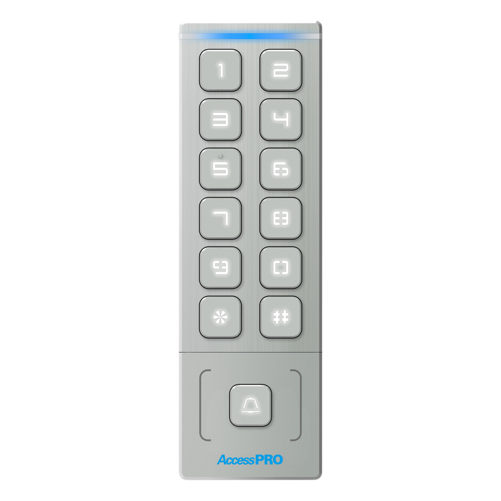 Teclado Autónomo / Diseño Slim Metálico / 1000 Tarjetas y Contraseñas / Exterior IP65 / Lector de Tarjetas Prox EM / Salida Wiegand