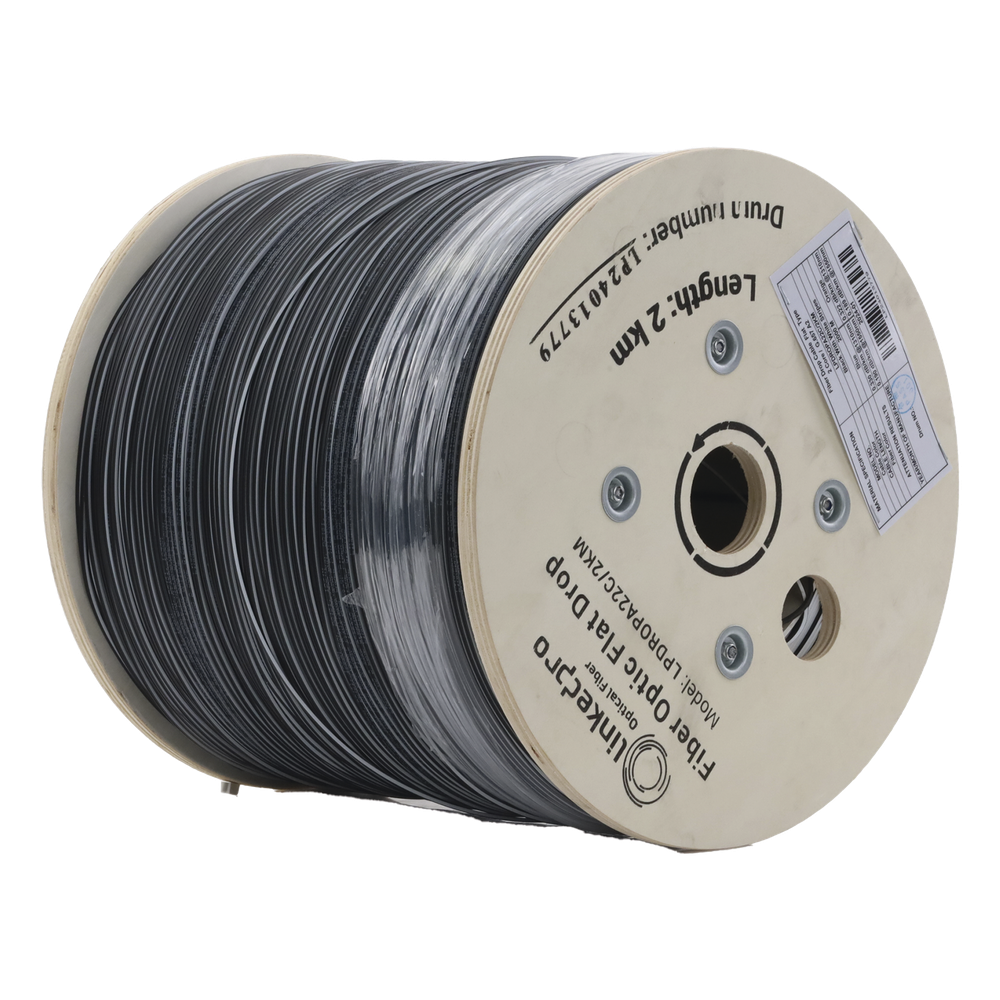Bobina de fibra óptica monomodo, 2 Hilos, negro