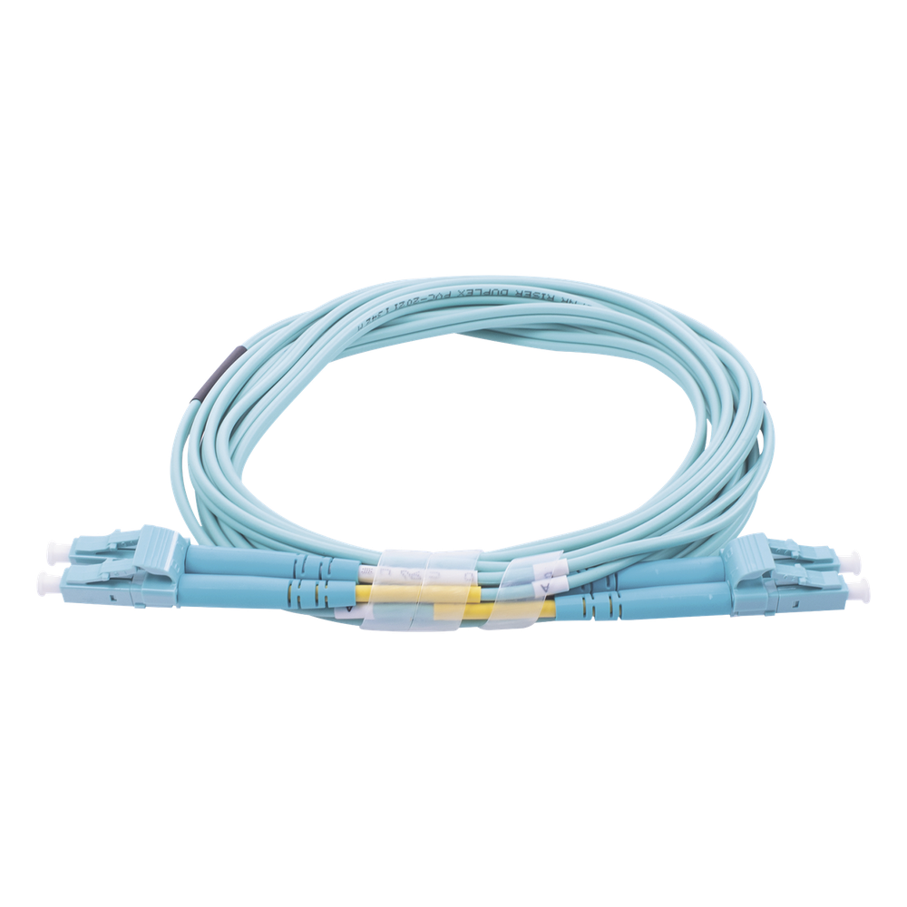 Jumper de fibra óptica OM3, LC-LC, dúplex, 20 m, aqua