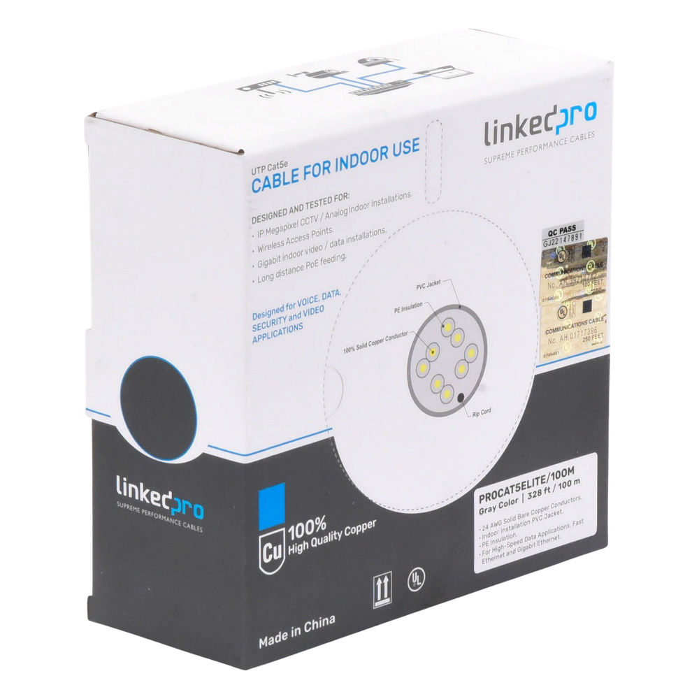 Bobina de cable Cat5e 100 m, 24 AWG, gris