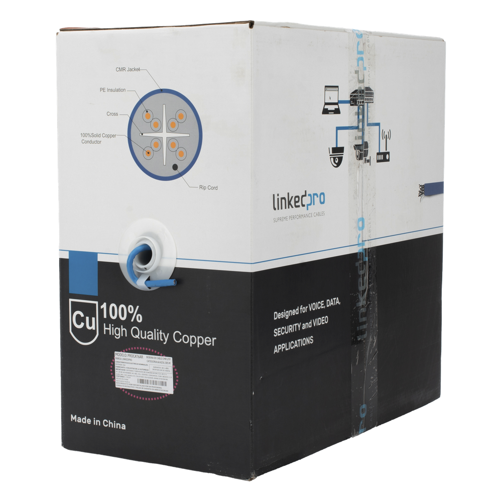 [PRO-CAT6A-R] Bobina de cable Cat6A 305 m, UTP, azul