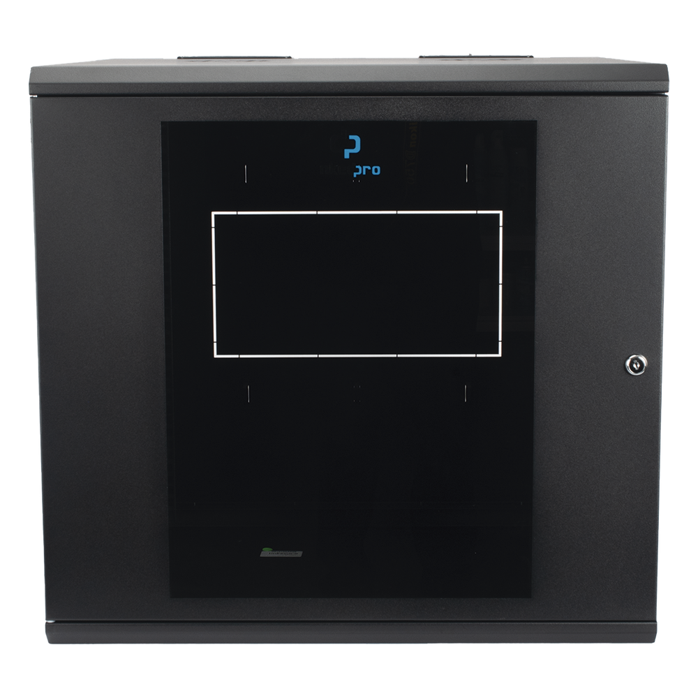 Gabinete Abatible de Pared (Con Marco Trasero) con Rack 19" de 12 Unidades. Ventana de Cristal Templado