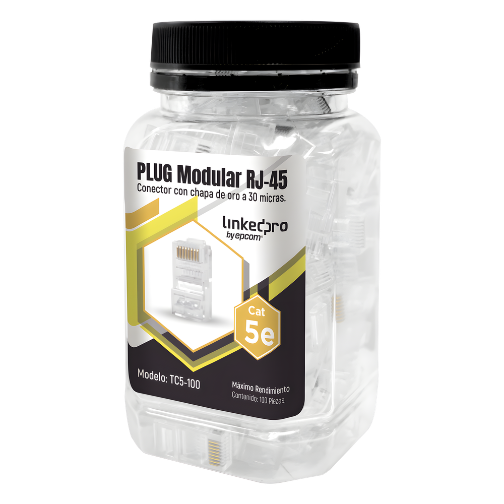 [TC5-100] Bote con 100 piezas de Plug Modular RJ45 Cat5e sin Blindaje
