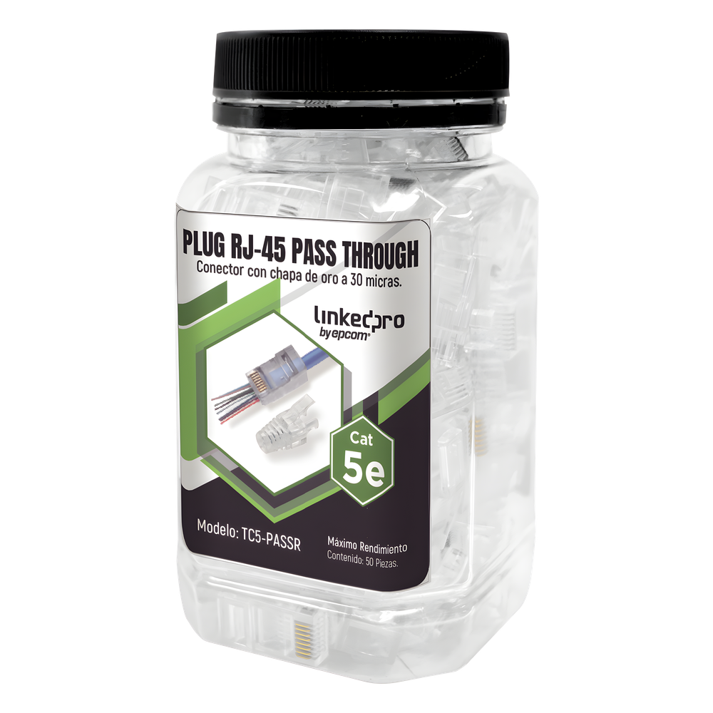 Bote con 50 Plugs Pass through RJ45 Cat5e sin blindaje