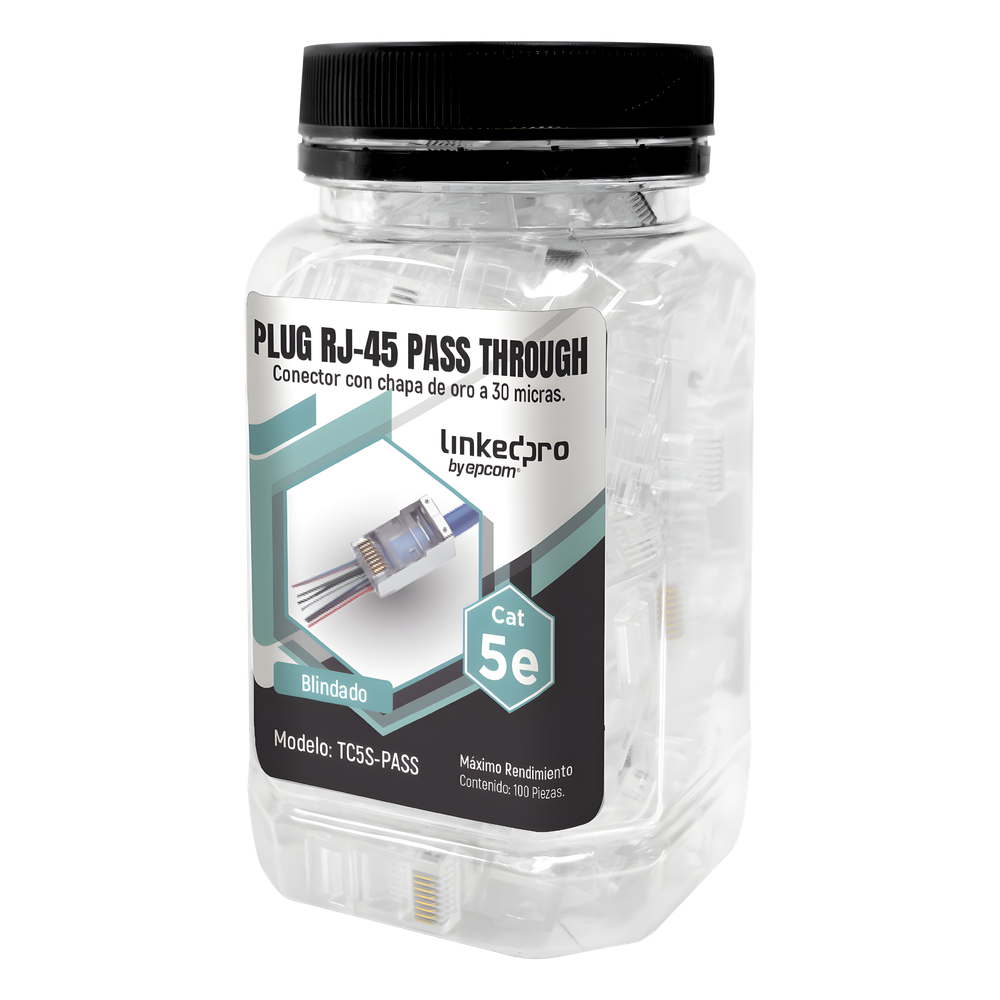 Bote con 100 Plugs Pass Through RJ45 Cat5e blindado