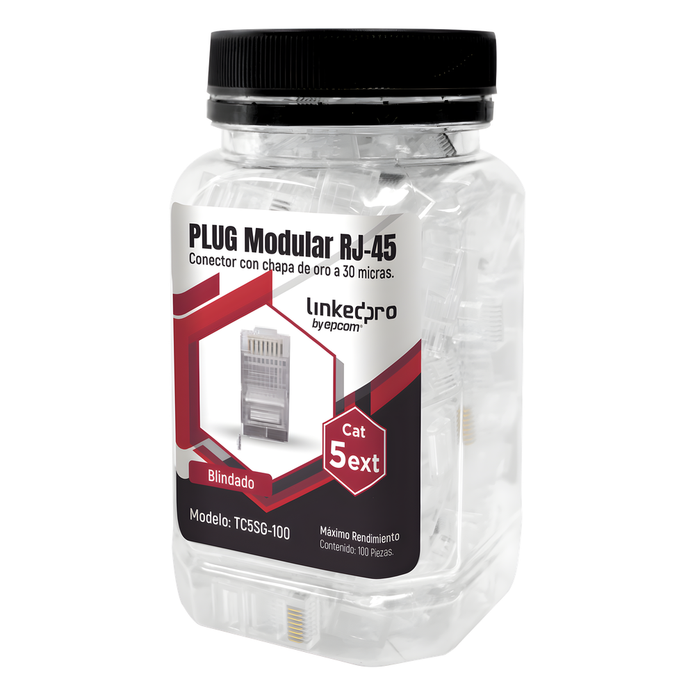 Bote con 100 piezas de Plug Modular RJ45 Cat5e blindado