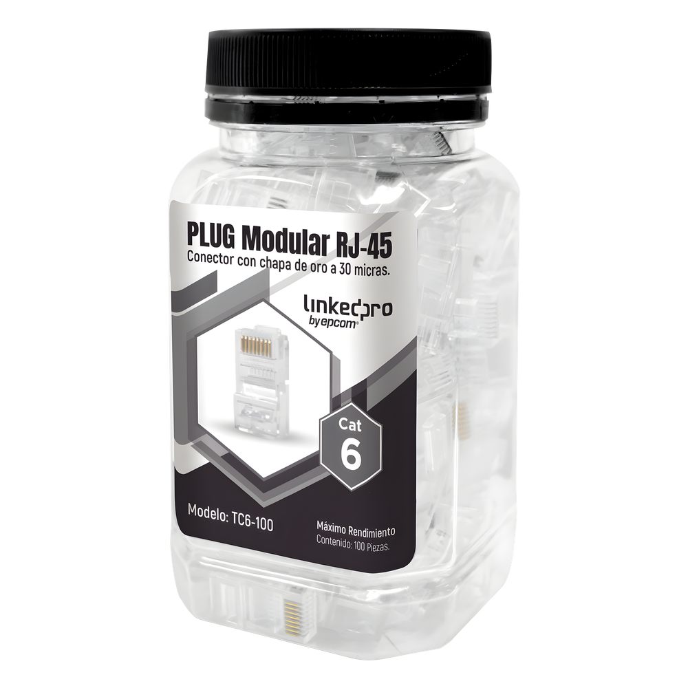Bote con 100 piezas de Plug Modular RJ45 Cat6 sin Blindaje