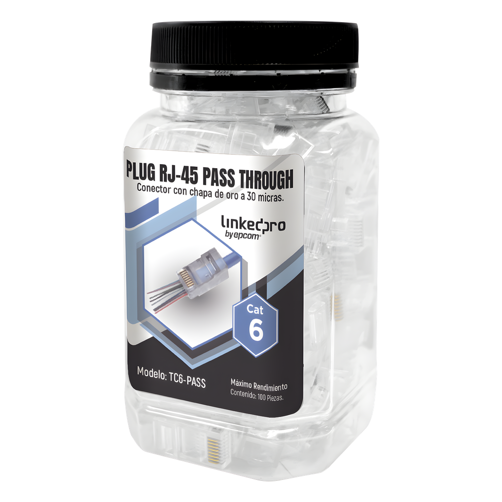 [TC6-PASS] Bote con 100 Plugs Pass Through RJ45 Cat6 sin Blindaje