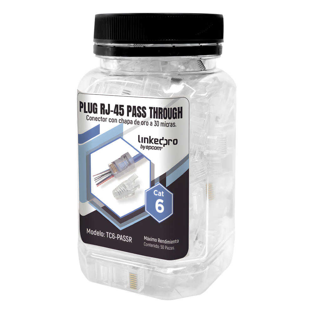 [TC6-PASSR] Bote con 50 Plugs Pass Through RJ45 Cat6 sin Blindaje