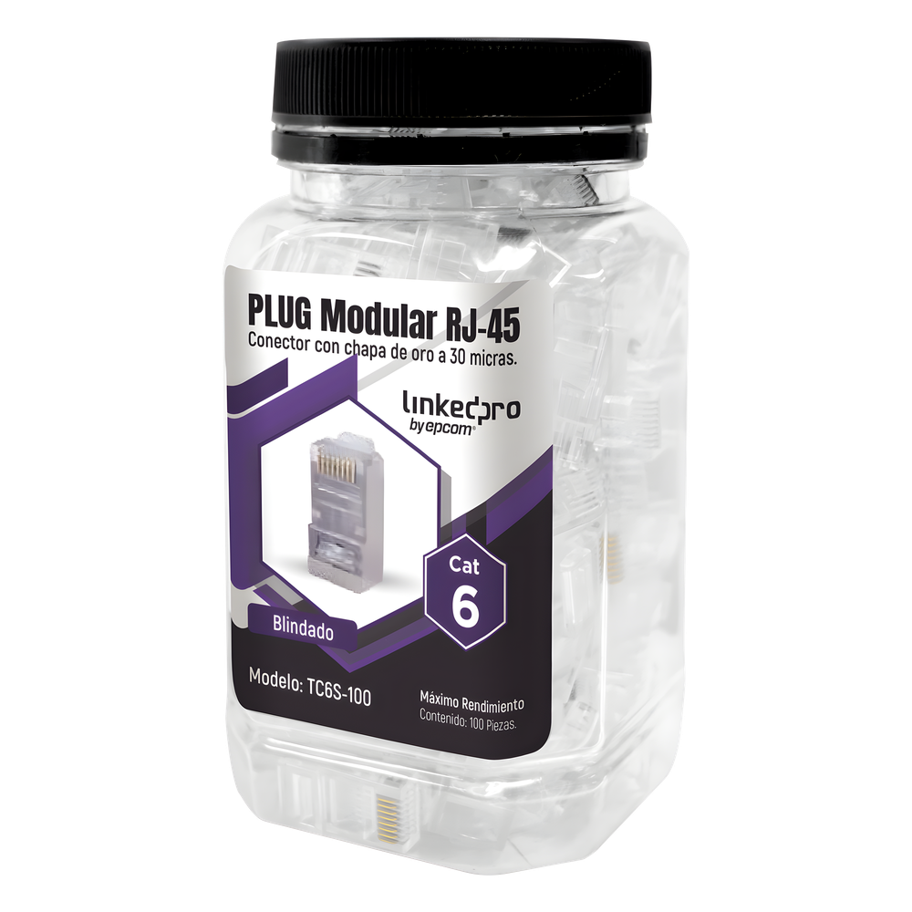 Bote con 100 piezas de Plug Modular RJ45 Cat6 blindado