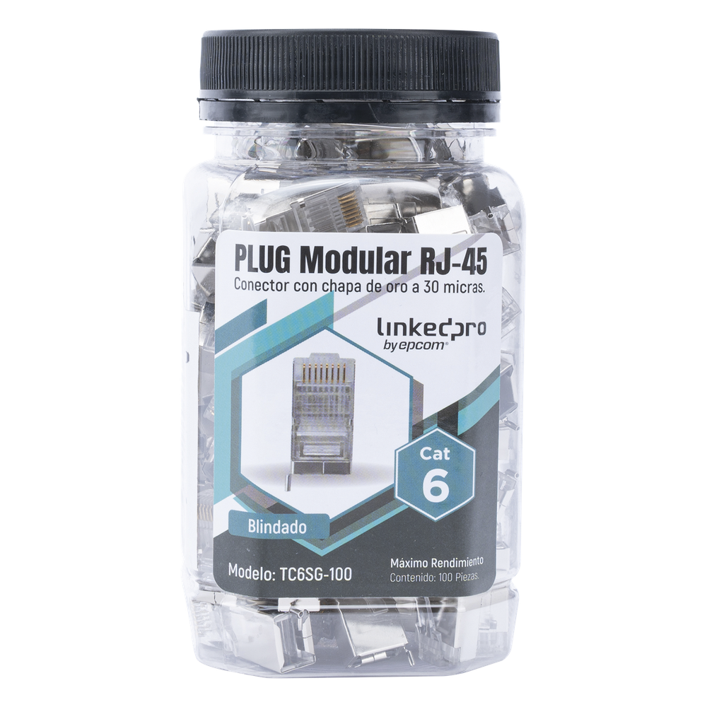Bote con 100 piezas de Plug Modular RJ45 Cat6 blindado con Pin