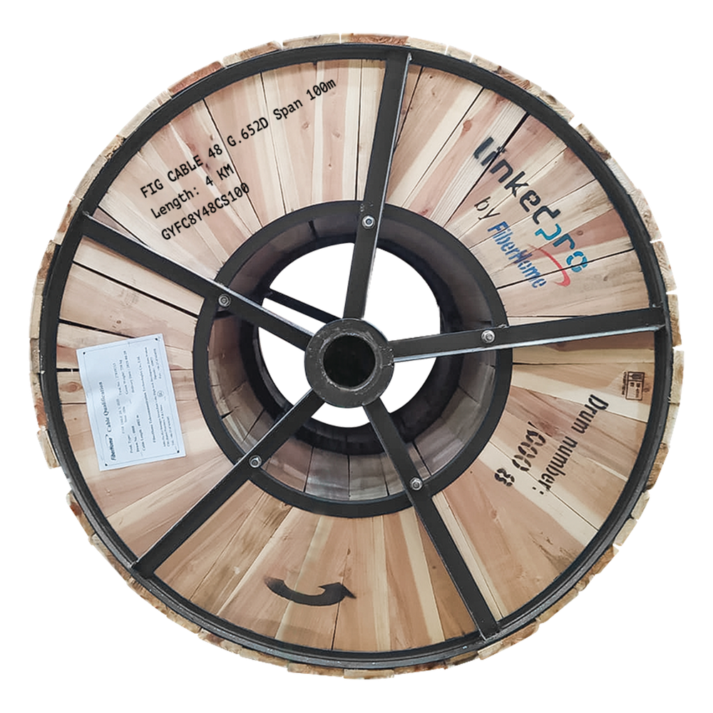 Carrete de 4 km de Fibra Óptica Aérea Figura 8 G.652D, Monomodo de 48 Hilos, Exterior, Span 100, Loose Tube
