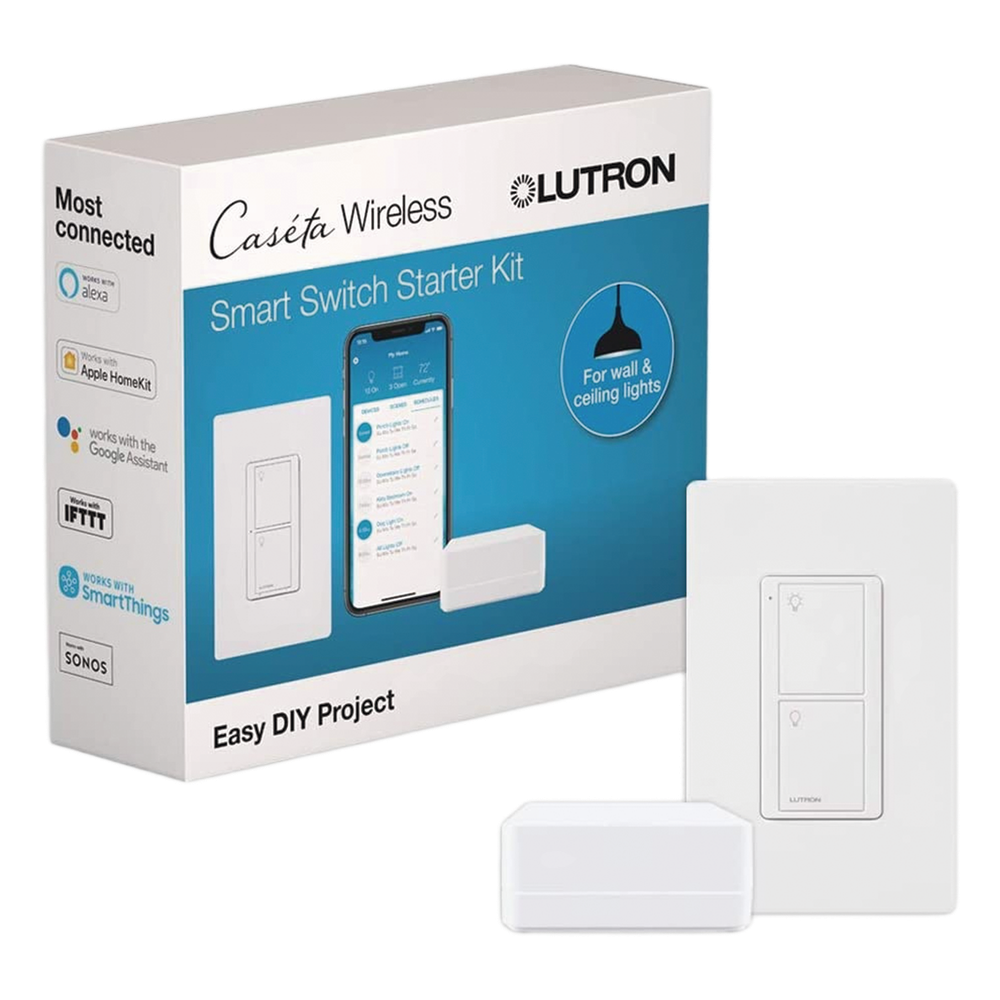 Kit de inicio Caseta Wireless con hub Smart Bridge, interruptor on / off inteligente de 5 A con neutro y placa Claro, control por app y asistentes de voz