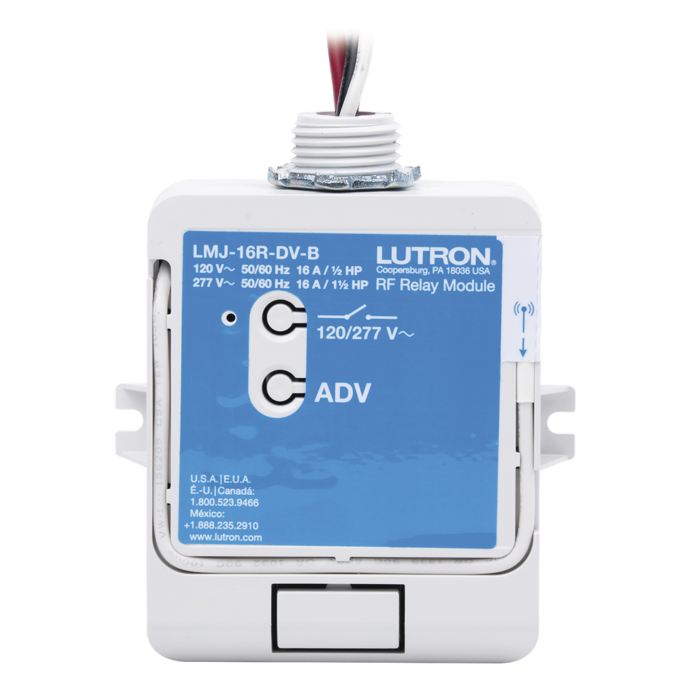 [LMJ16RDVB] Módulo de relé de radiofrecuencia con tecnología Softswitch, conmuta hasta 16 A de propósito general, 120 / 277 V, apto para plenum, compatible con RA2 Select, RadioRA 2 y HomeWorks