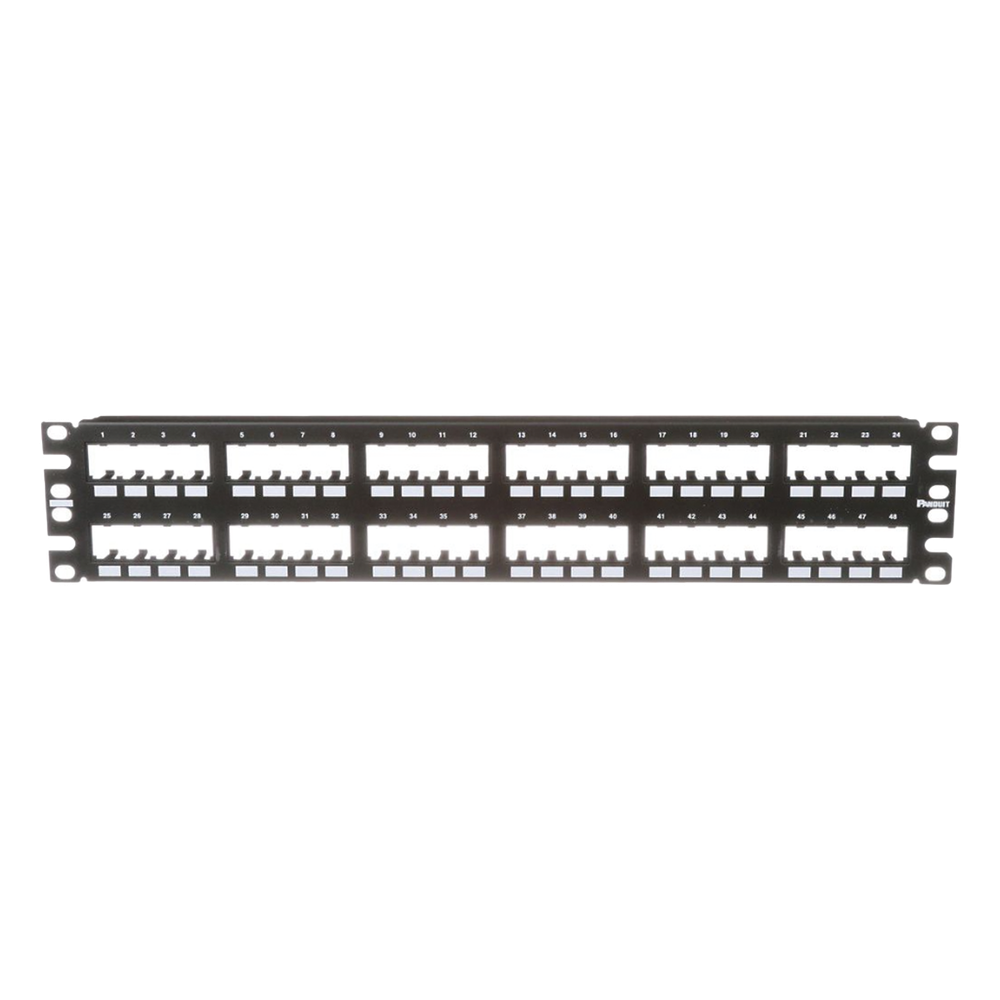 Panel de Parcheo Modular Mini-Com (Sin Conectores), Plano de Instalación al Ras, Sin Blindaje, de 48 Puertos, 2UR