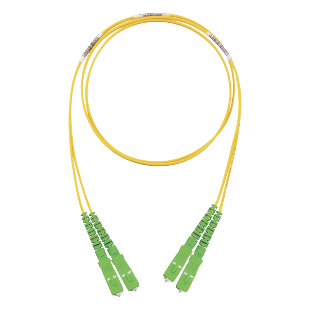 Jumper de fibra óptica monomodo, SC/APC-SC/APC, dúplex, 2 m, amarillo