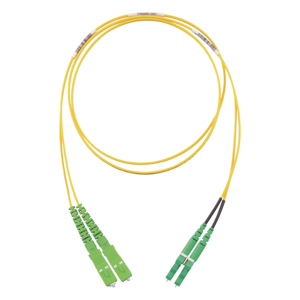 Jumper de fibra óptica monomodo, SC/APC-LC/APC, dúplex, 2 m, amarillo