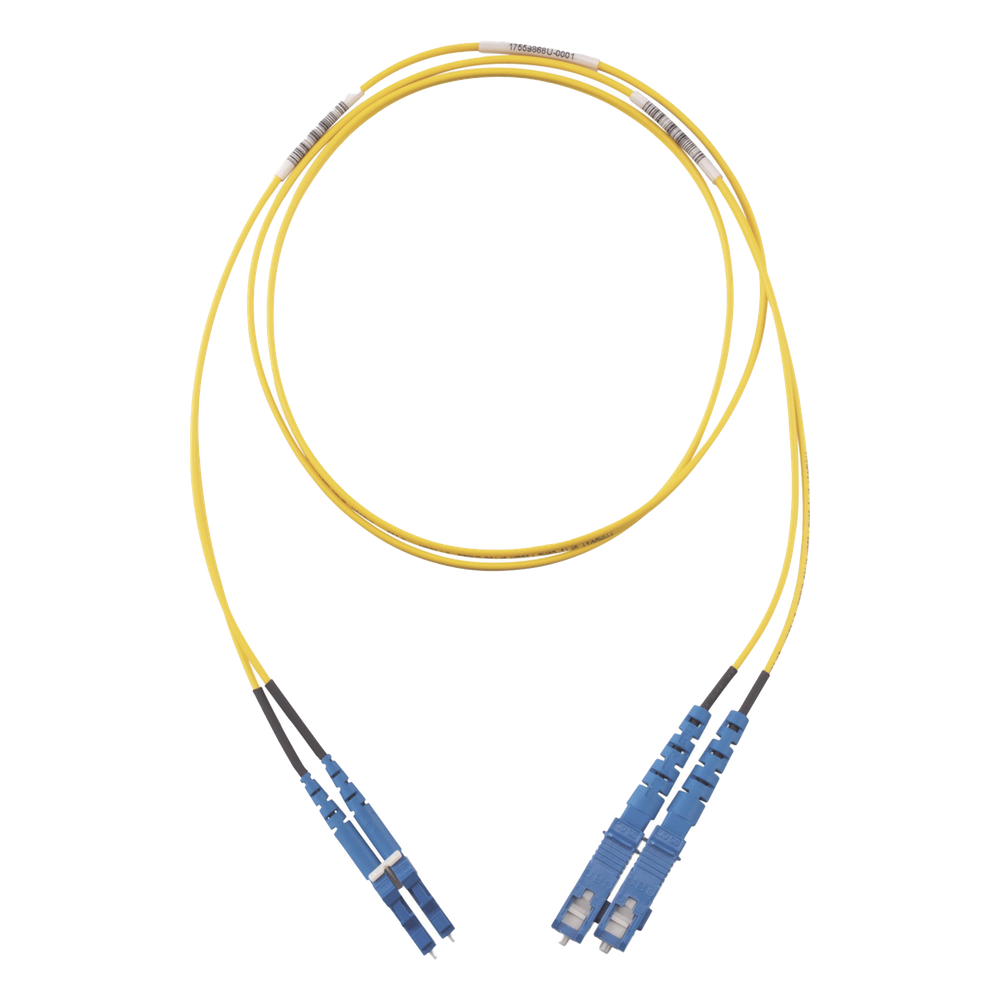 Jumper de fibra óptica monomodo, LC-SC, dúplex, 5 m, amarillo