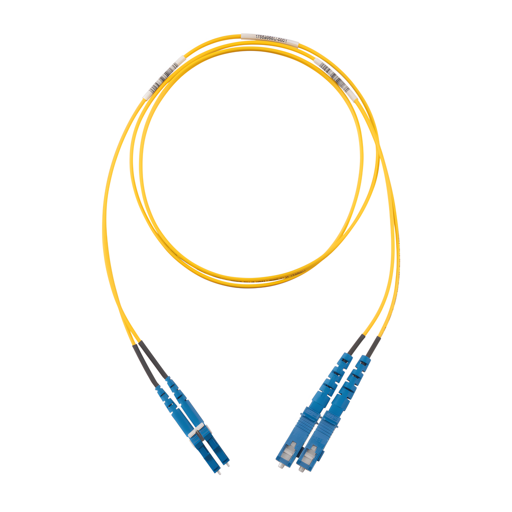 Jumper de fibra óptica monomodo, LC-SC, dúplex, 15 m, amarillo