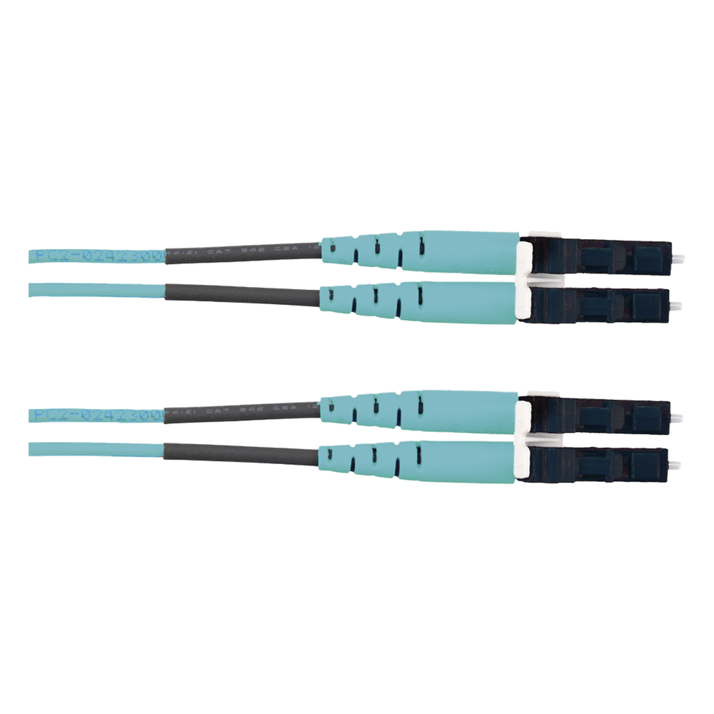 Jumper de fibra óptica OM3, LC-LC, dúplex, 2 m, aqua