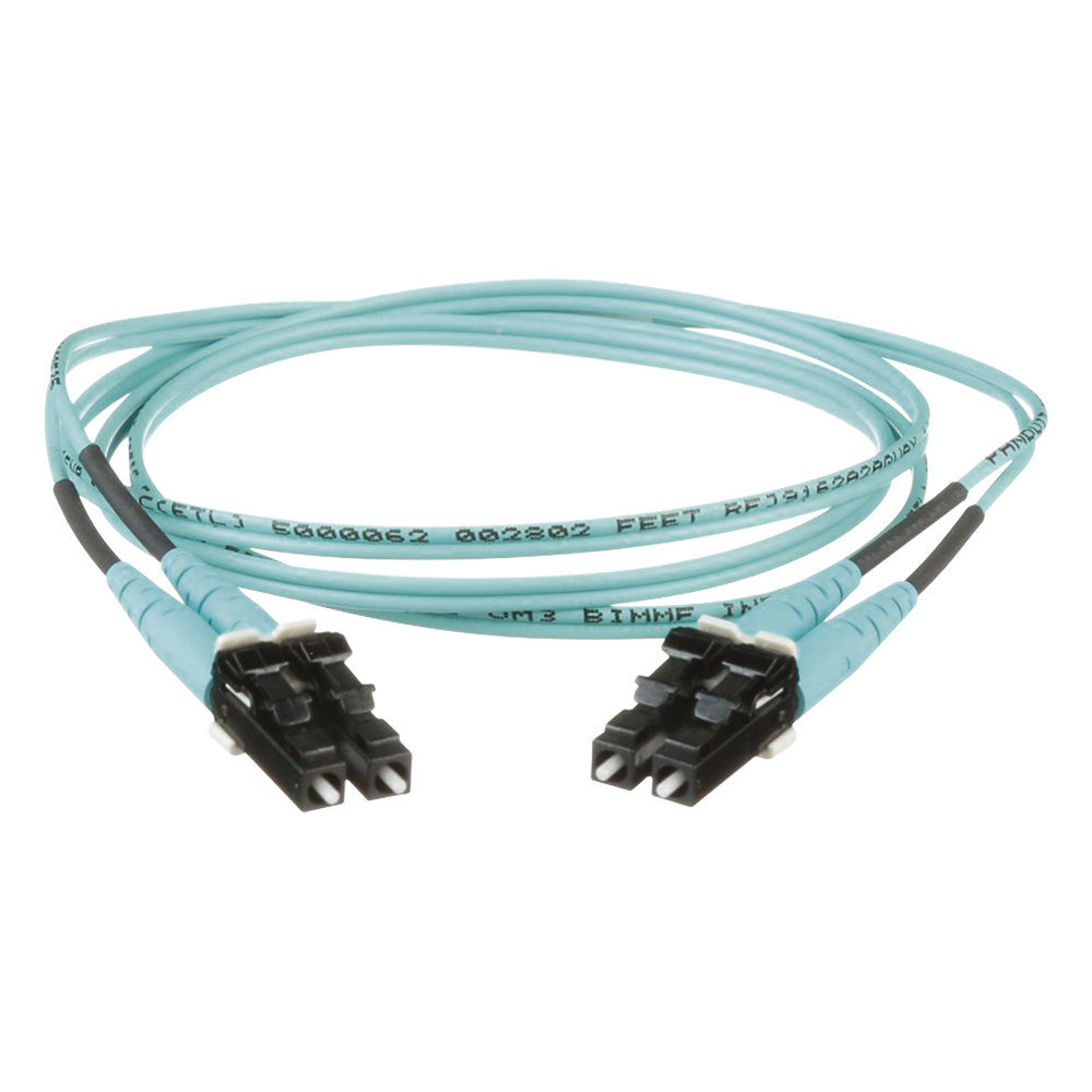 Jumper de fibra óptica OM3, LC-LC, dúplex, 1 m, aqua
