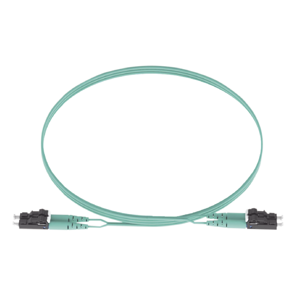 Jumper de fibra óptica OM3, LC-LC, dúplex, 5 m, aqua