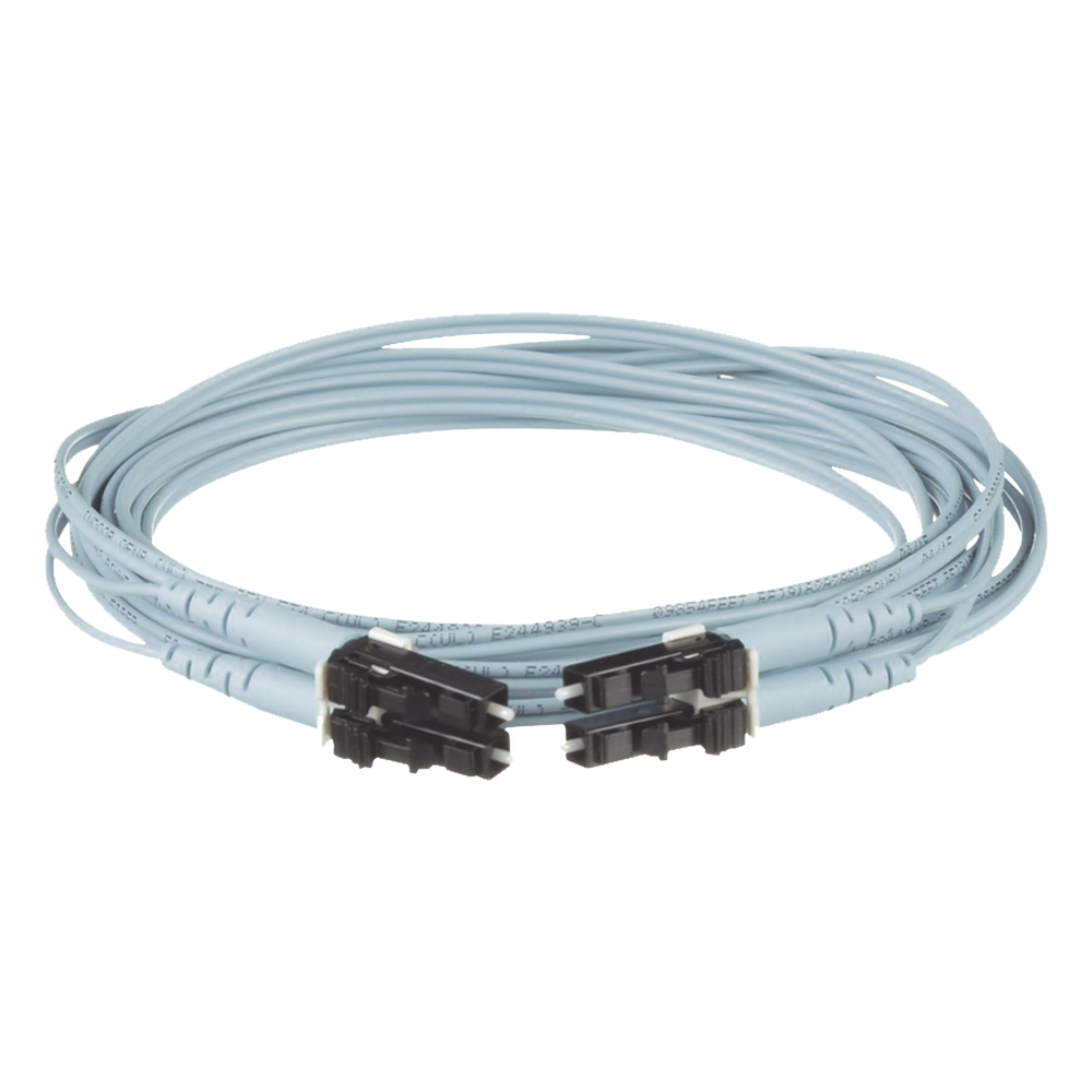 Jumper de fibra óptica OM3, LC-LC, dúplex, 7 m, aqua