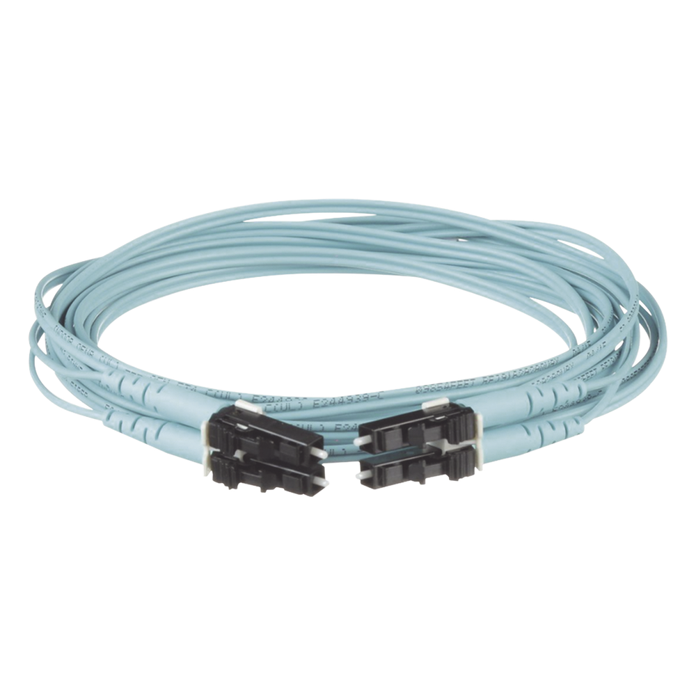 Jumper de fibra óptica OM3, LC-LC, dúplex, 25 m, aqua