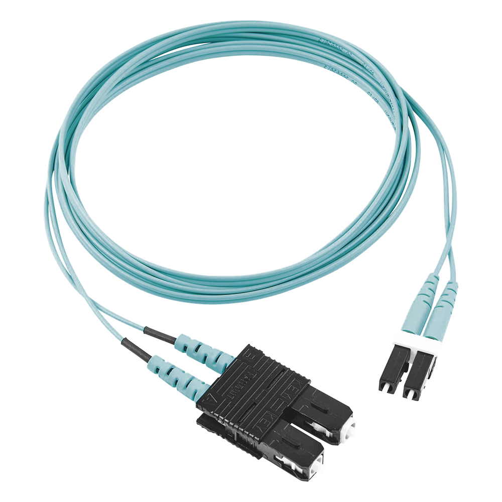 Jumper de fibra óptica OM3, LC-SC, dúplex, 2 m, aqua