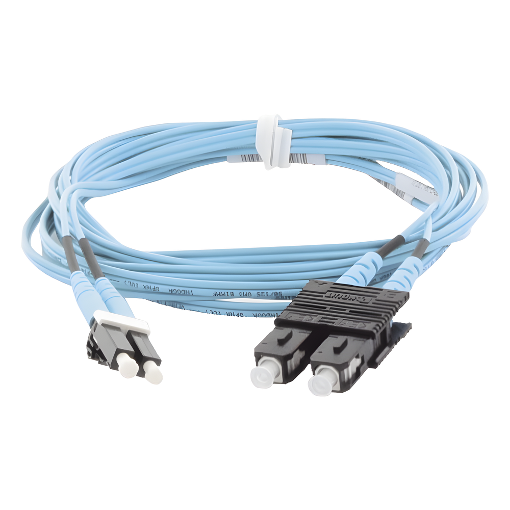 Jumper de fibra óptica OM3, LC-SC, dúplex, 3 m, aqua