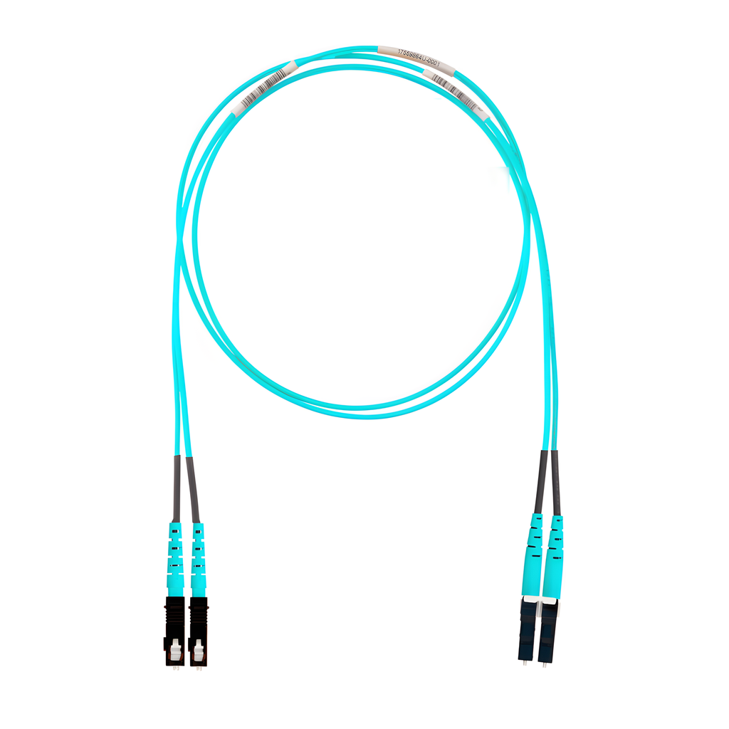 Jumper de fibra óptica OM3, LC-SC, dúplex, 15 m, aqua