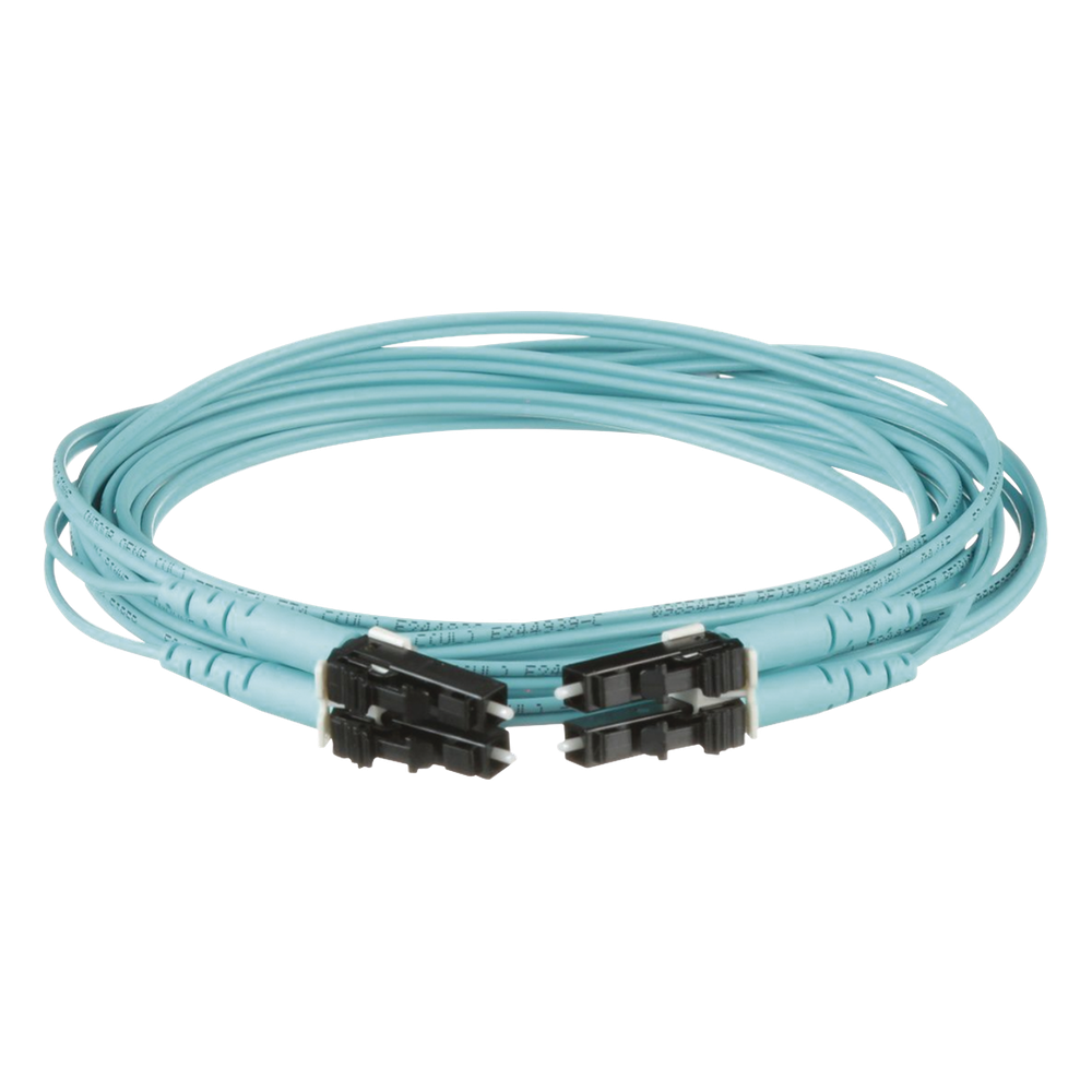 Jumper de fibra óptica OM4, LC-LC, dúplex, 1 m, aqua