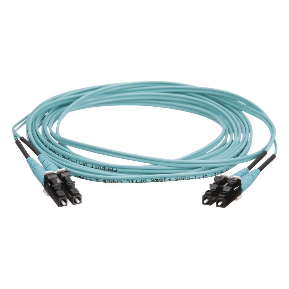 Jumper de Fibra Óptica Multimodo 50 / 125 OM4, LC-LC Duplex, OFNR (Riser), Color Aqua, 15 Metros (49.21 Pies)