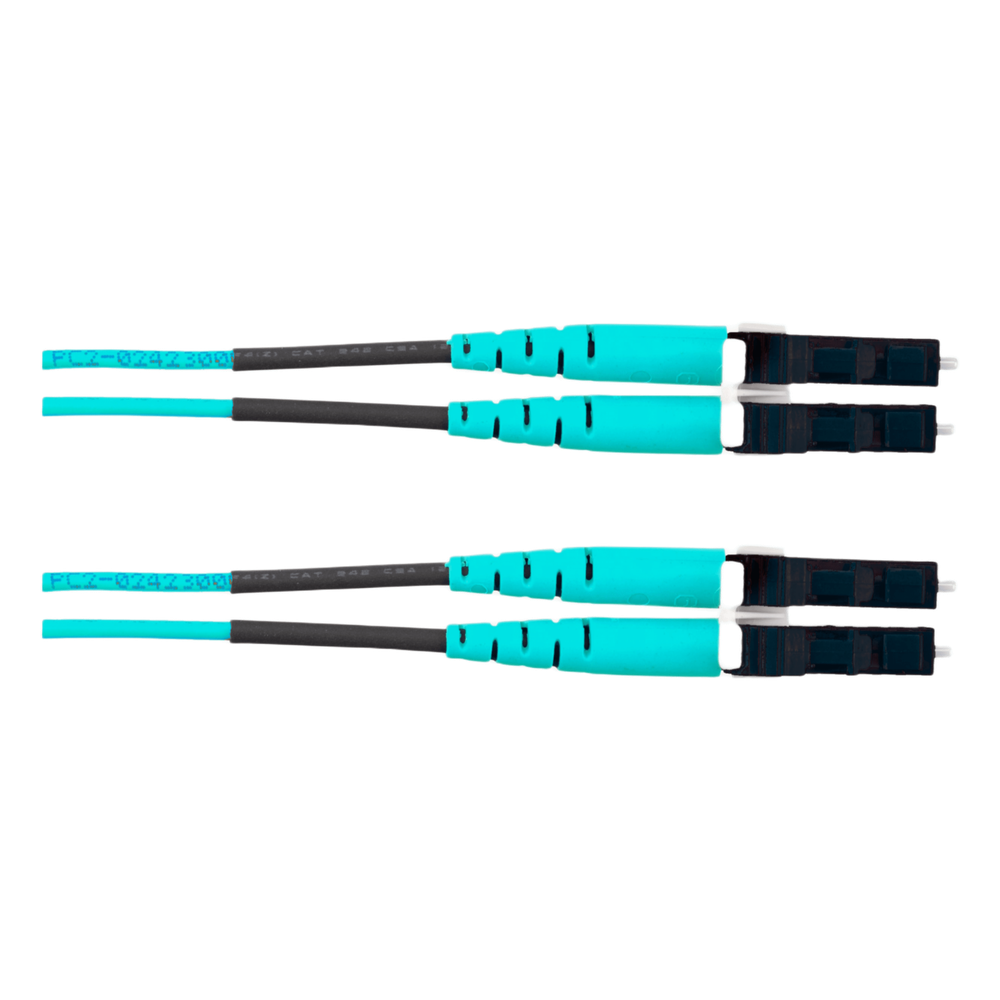 Jumper de fibra óptica OM4, LC-LC, dúplex, 25 m, aqua