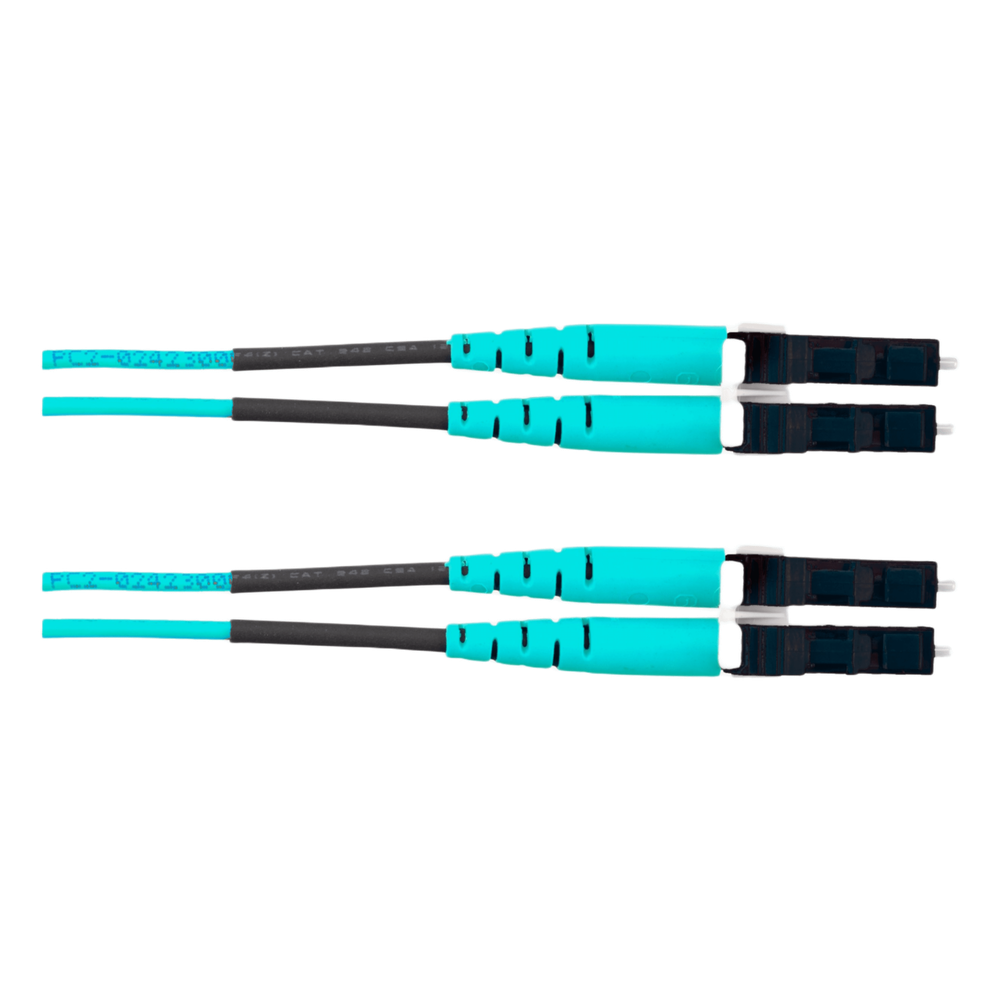 Jumper de fibra óptica OM4, LC-LC, dúplex, 40 m, aqua