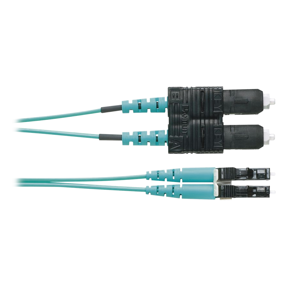 Jumper de fibra óptica OM4, LC-SC, dúplex, 2 m, aqua